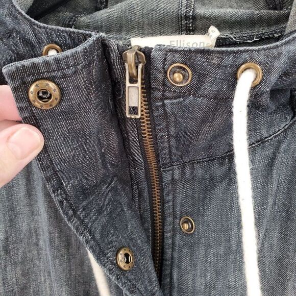 Ellison Denim Jacket Womens Hooded Roll Tab Sleeve Zip Button Front Blue Small - Picture 3 of 10